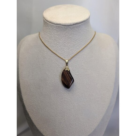 3 for $30 Vintage dark Tiger eye stone | gold tone pendant on chain - Picture 7 of 9